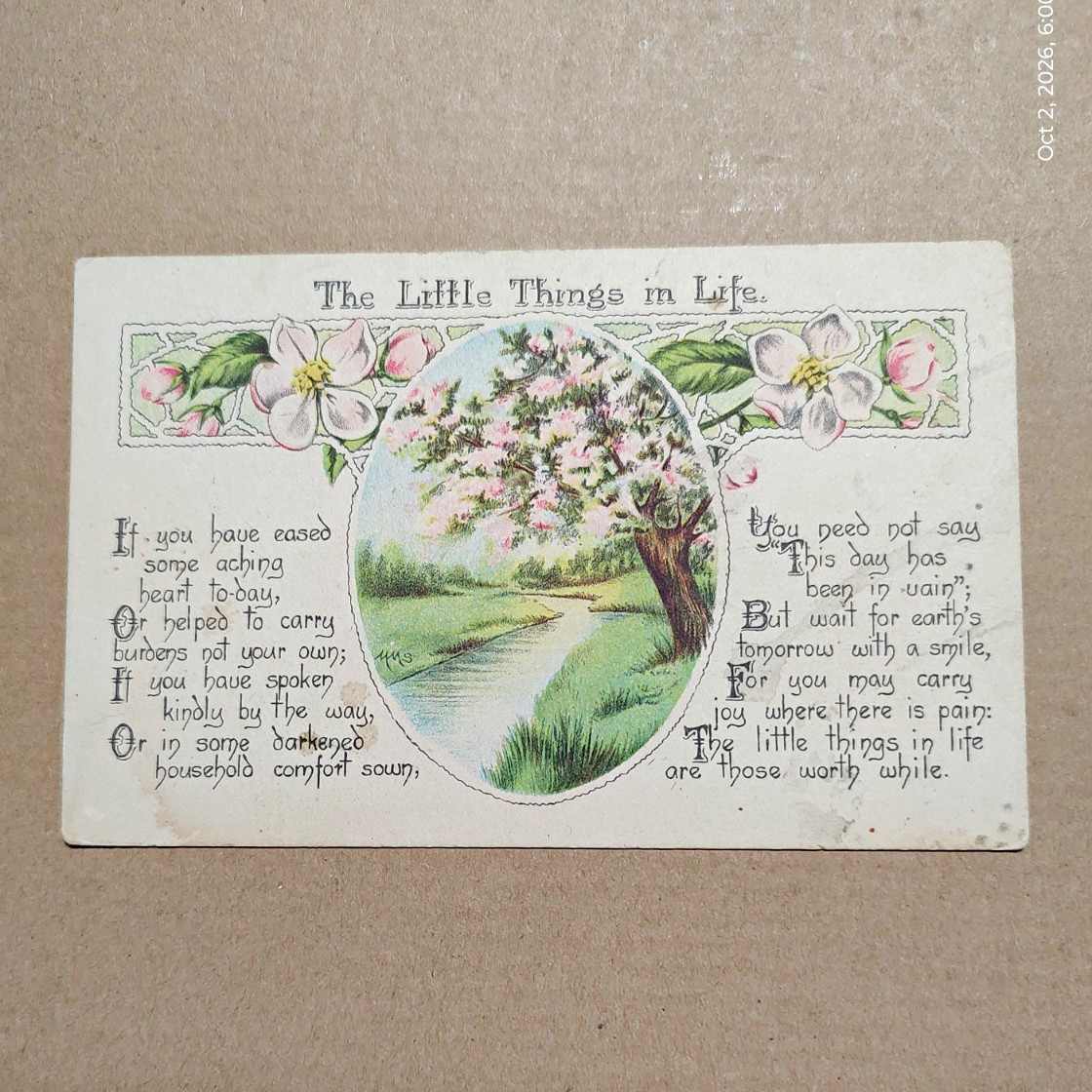 A. Prince Vintage "The Little Things in Life" Floral Postcard Divided Back