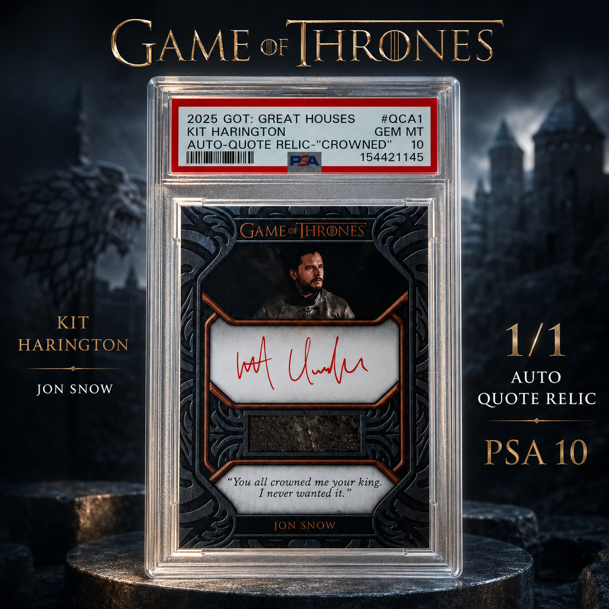 Kit Harington Jon Snow PSA 10 Auto Quote Relic 2025 Game of Thrones Great Houses Kit Harington Jon Snow PSA 10 Auto Quote Relic 2025 Game of Thrones Great Houses