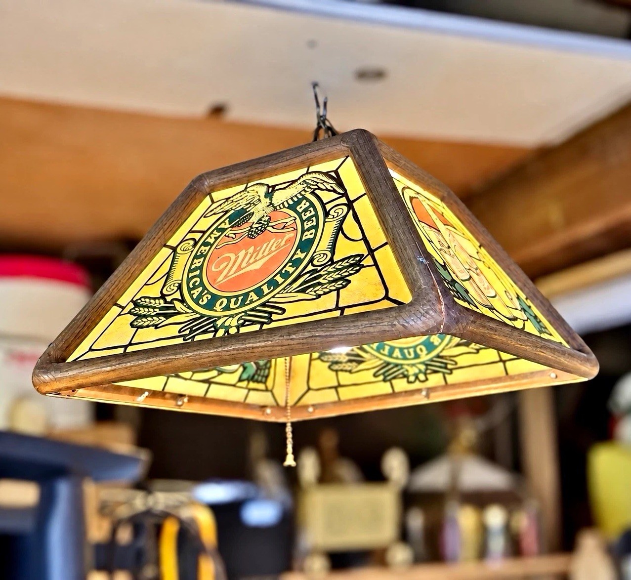 Vintage 1988 Miller High Life Beer Hanging Light Pool Table Bar Lamp WORKING