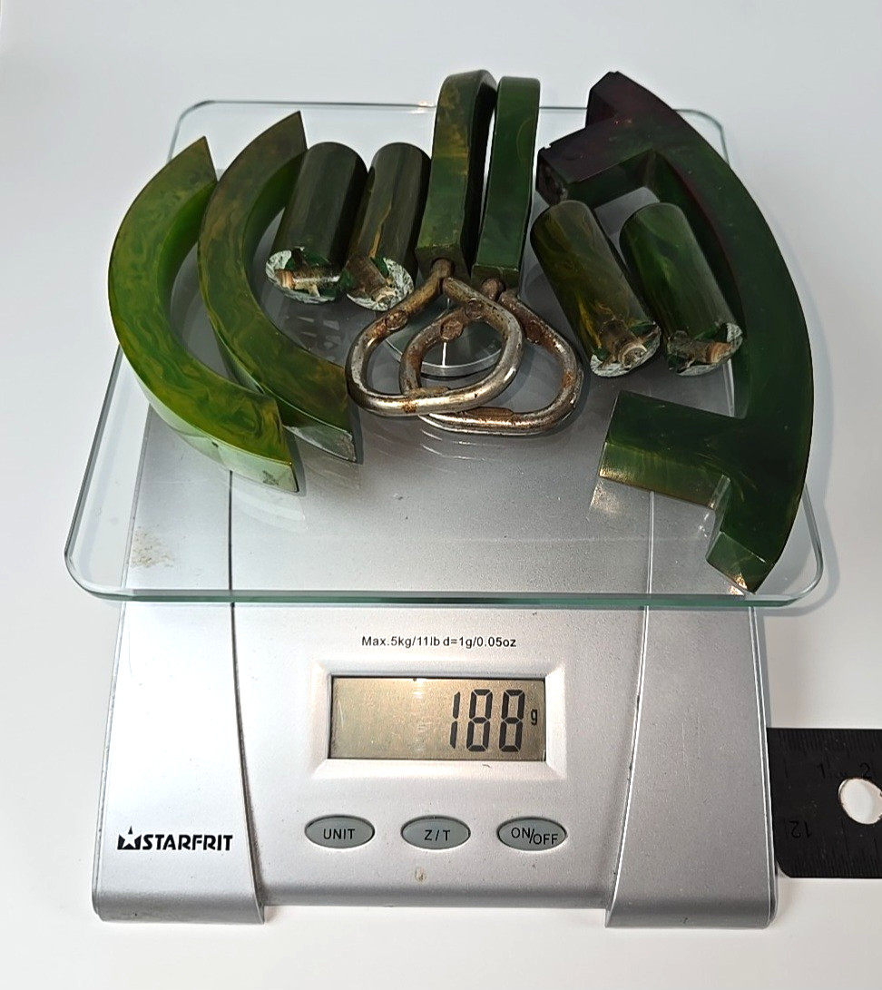 Lot of Green Marbled Catalin Bakelite Handles Etc Lot of Green Marbled Catalin Bakelite Handles Etc