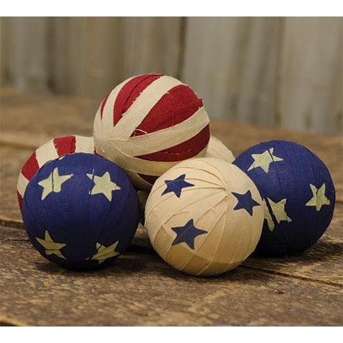 NEW PRIMITIVE RAG BALLS AMERICANA RED CREAM BLUE 6 PC Bowl Fillers 2.25" FARM