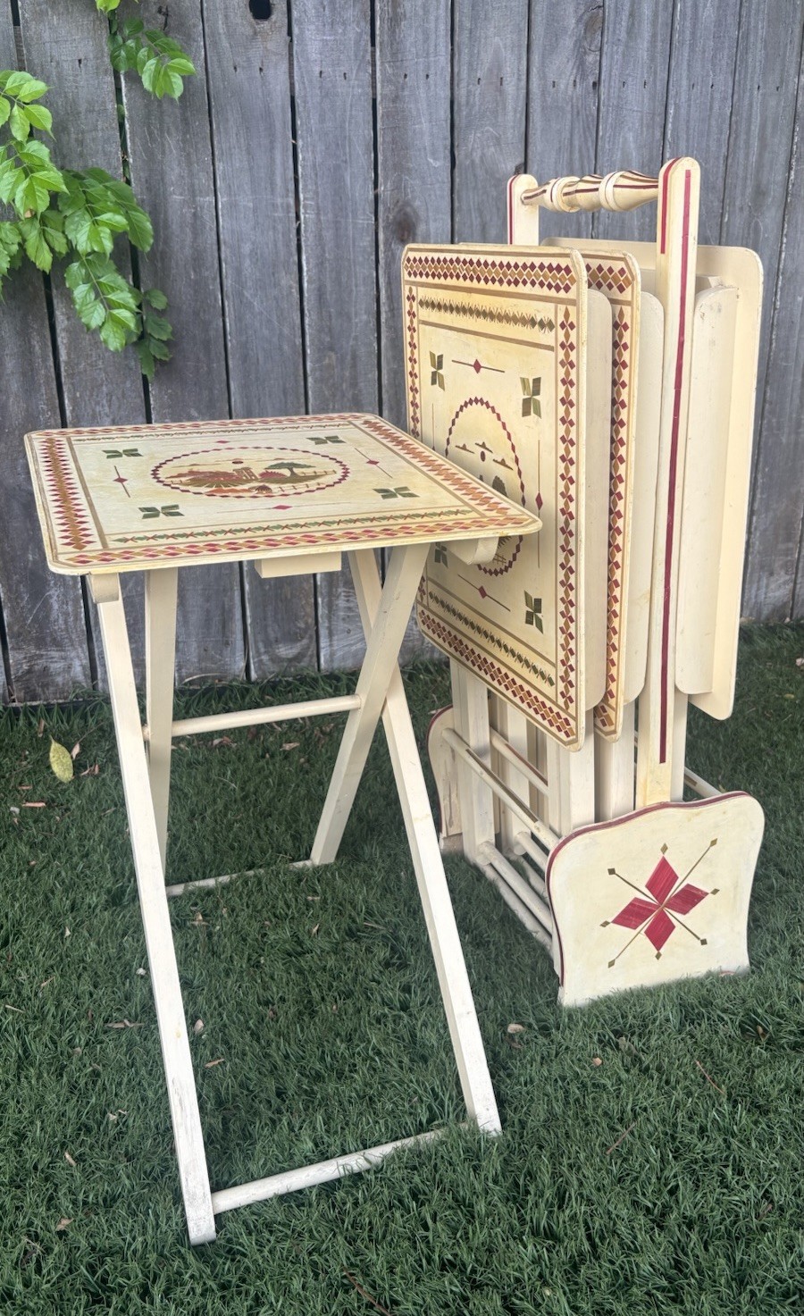 RARE Vintage Mid Century Danish Modern TV Tray Tables MCM Marquetry Wood OVERLAY RARE Vintage Mid Century Danish Modern TV Tray Tables MCM Marquetry Wood OVERLAY