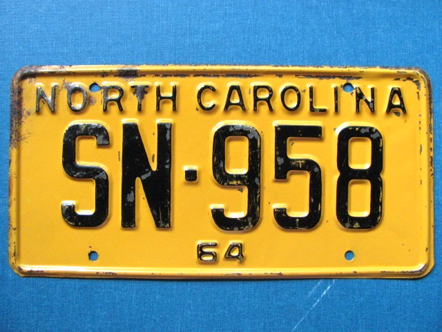 1964 NORTH CAROLINA NC LICENSE PLATE TAG, LOW NUMBER, ORIGINAL, VINTAGE, GC 1964 NORTH CAROLINA NC LICENSE PLATE TAG, LOW NUMBER, ORIGINAL, VINTAGE, GC