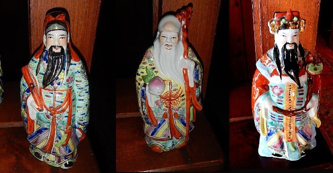 The 3 Chinese Fu Lu Shou  Gods   Vintage Porcelain Figurines Appx 8" High