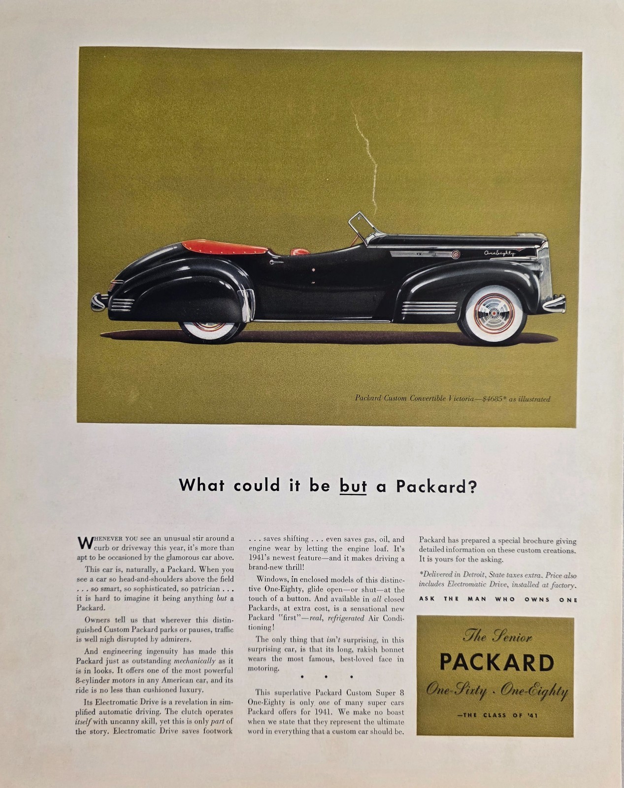 1941 Print Ad Packard Custom Convertible Victoria One Sixty - One Eighty 1941 Print Ad Packard Custom Convertible Victoria One Sixty - One Eighty