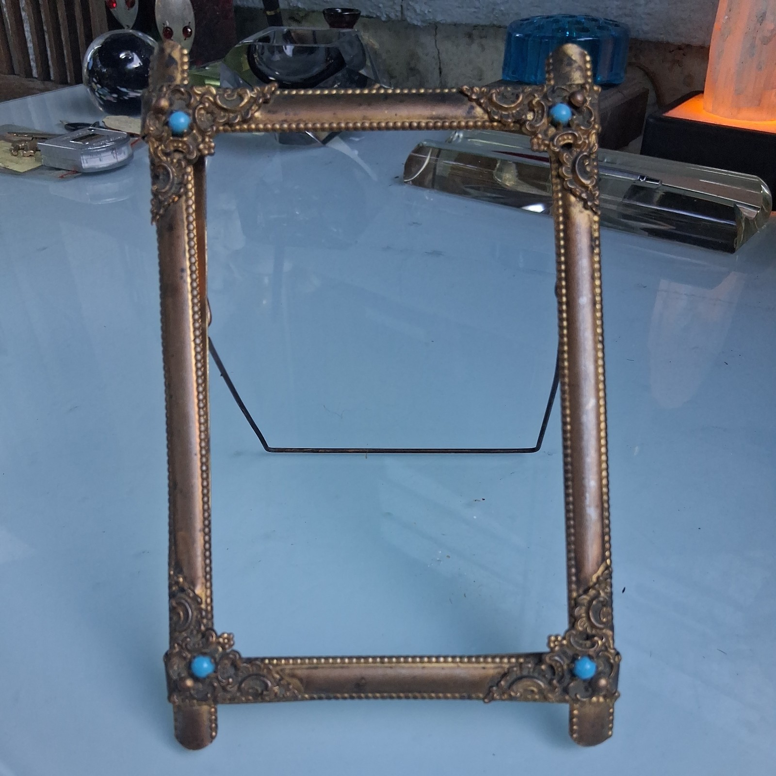 Antique French Gilt Bronze Floral Photo Frame w Easel Antique French Gilt Bronze Floral Photo Frame w Easel