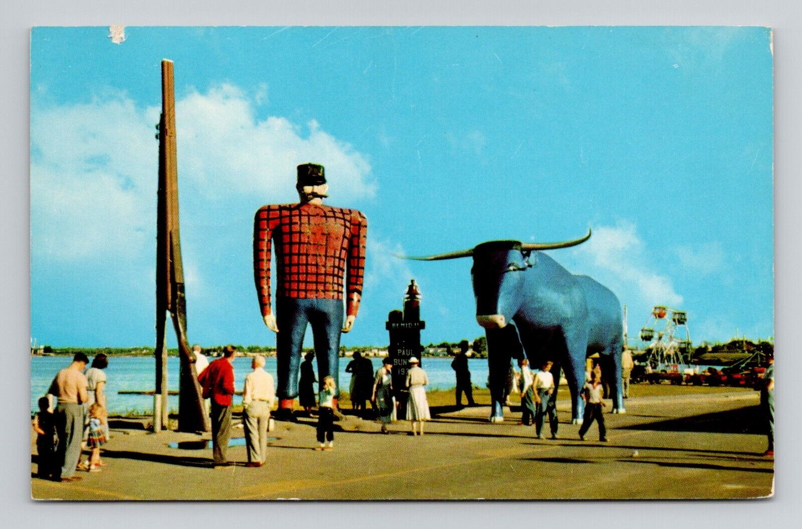 Postcard Paul Bunyan & Babe Blue Ox Bemidji Minnesota, Vintage Chrome D16