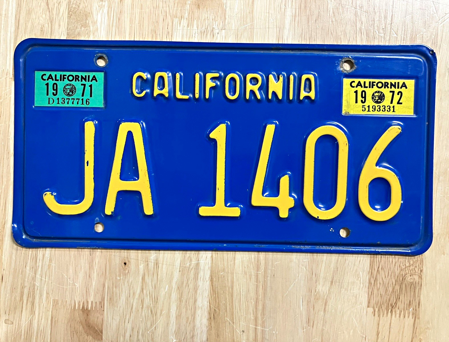 1970s California Trailer License Plate JA 1406 1971 1972 Stickers Excellent Cond 1970s California Trailer License Plate JA 1406 1971 1972 Stickers Excellent Cond