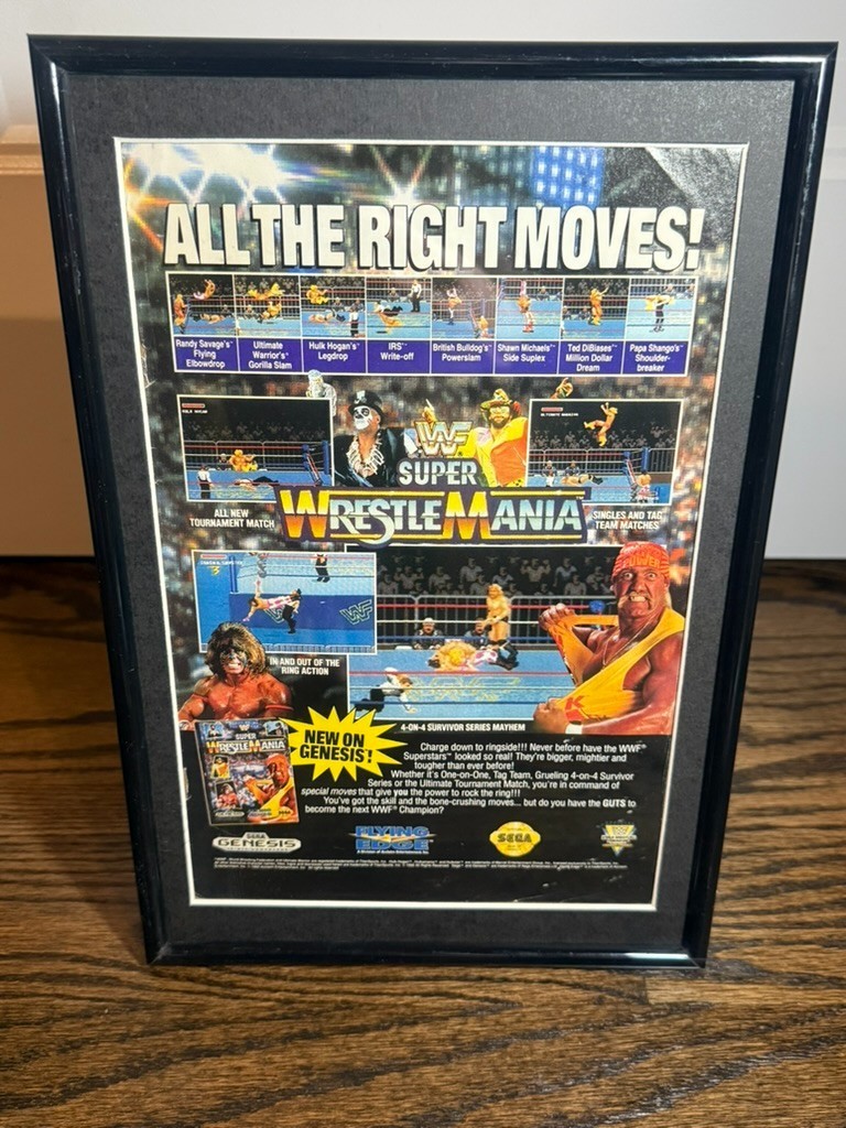 Retro 1992 WWF Super Wrestlemania Genesis Original Advertisement FRAMED Retro 1992 WWF Super Wrestlemania Genesis Original Advertisement FRAMED