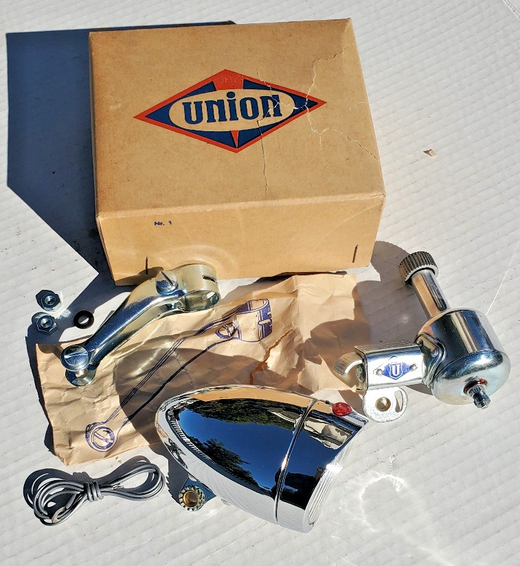 NOS Union Generator Bullet Head Light Bicycle Vtg 1930's 40's Schwinn Elgin NOS Union Generator Bullet Head Light Bicycle Vtg 1930's 40's Schwinn Elgin