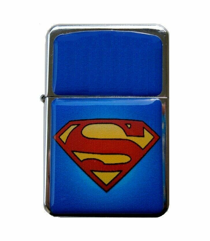 Superman Logo Flip Top Lighter Oil Chrome Refillable Cigar Cigarette w insert