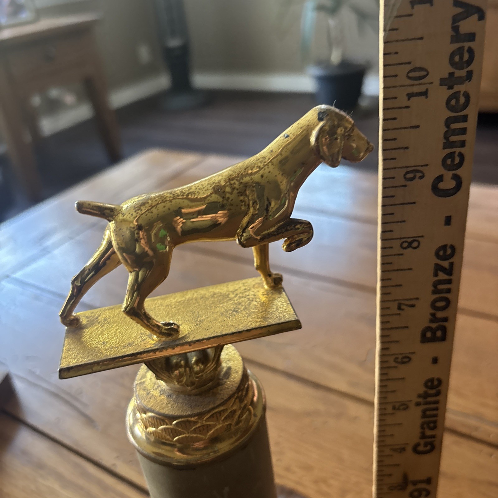 VTG 1960 Heavy Gold Metal Hunting Dog Statue  On Base