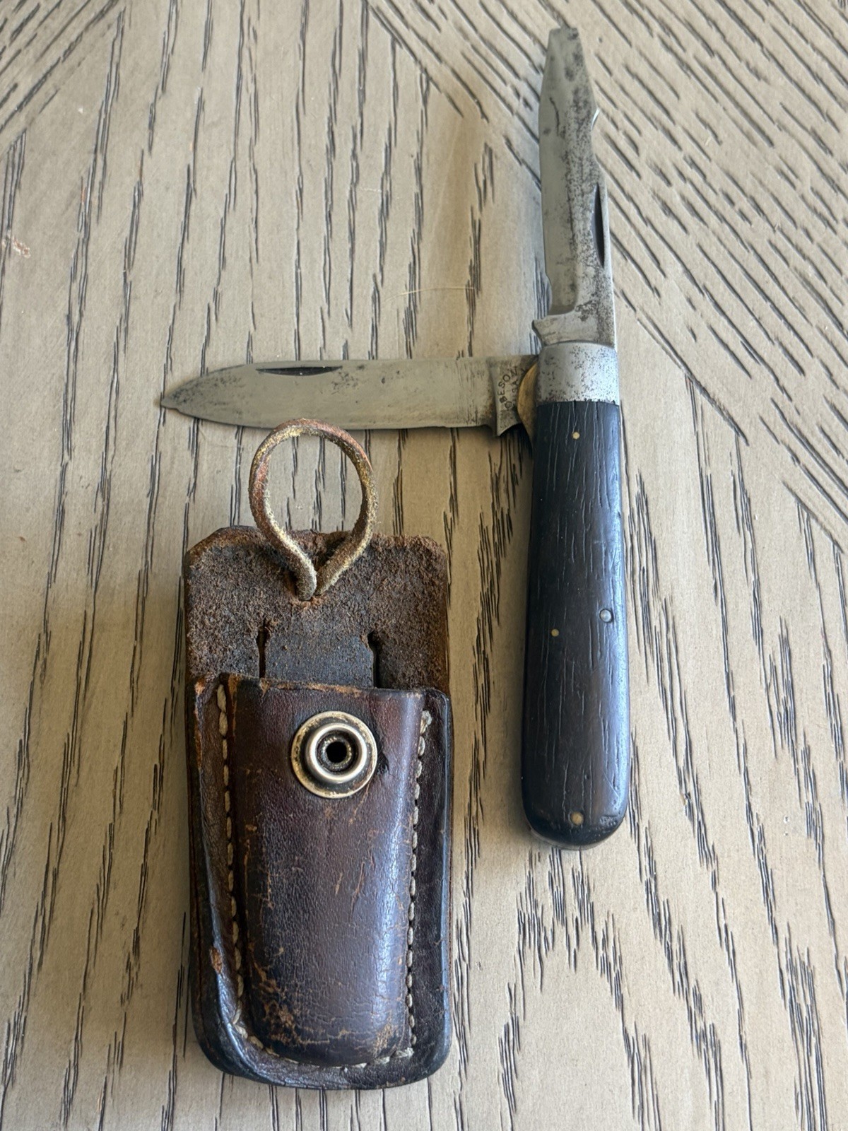 Vintage WWI Robeson TL-29 2-Blade Wood Stainless Spear Point US Army W Sheath