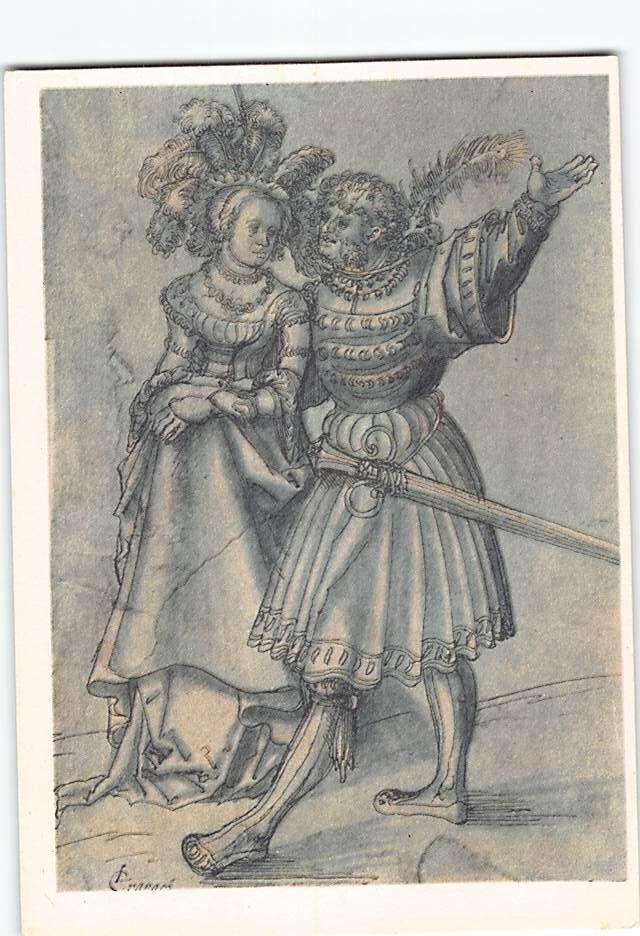 Postcard Knight and lady walking Graphische Sammlungen Stuttgart Germany Postcard Knight and lady walking Graphische Sammlungen Stuttgart Germany