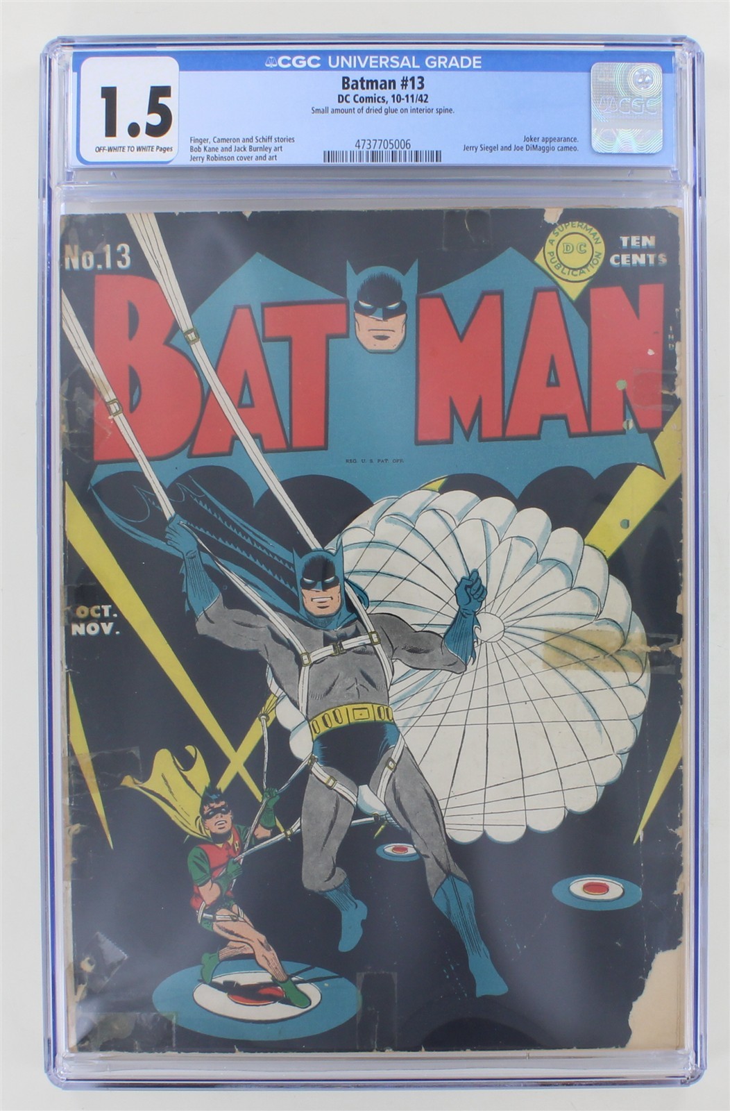 Batman 13 Joker CGC 1.5 Detective Comics 1942 DC Bob Kane Joe DiMaggio Appr. Batman 13 Joker CGC 1.5 Detective Comics 1942 DC Bob Kane Joe DiMaggio Appr.