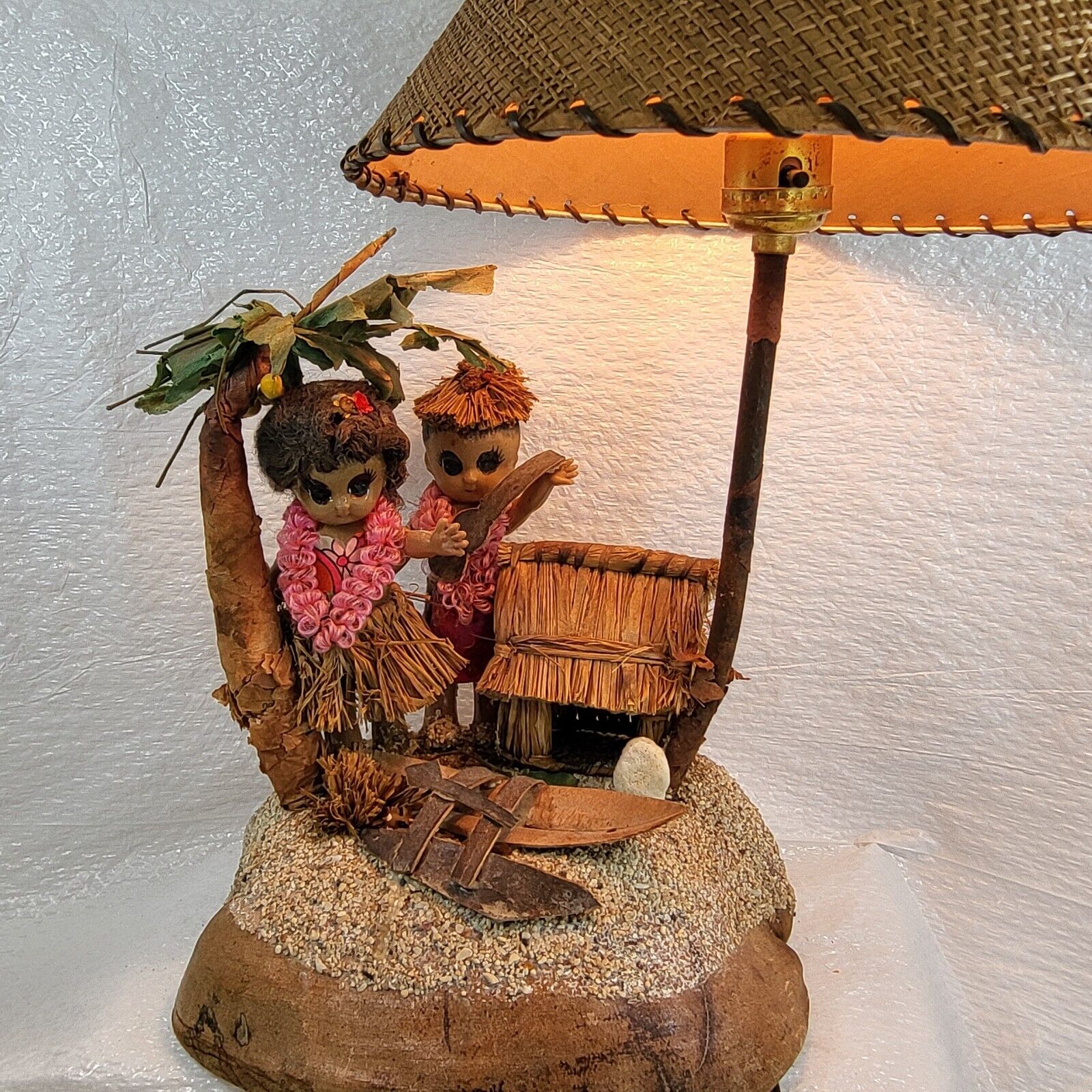 Vintage Hawaiian Coconut Lamp Handmade Tiki Sumer Weird Vodu