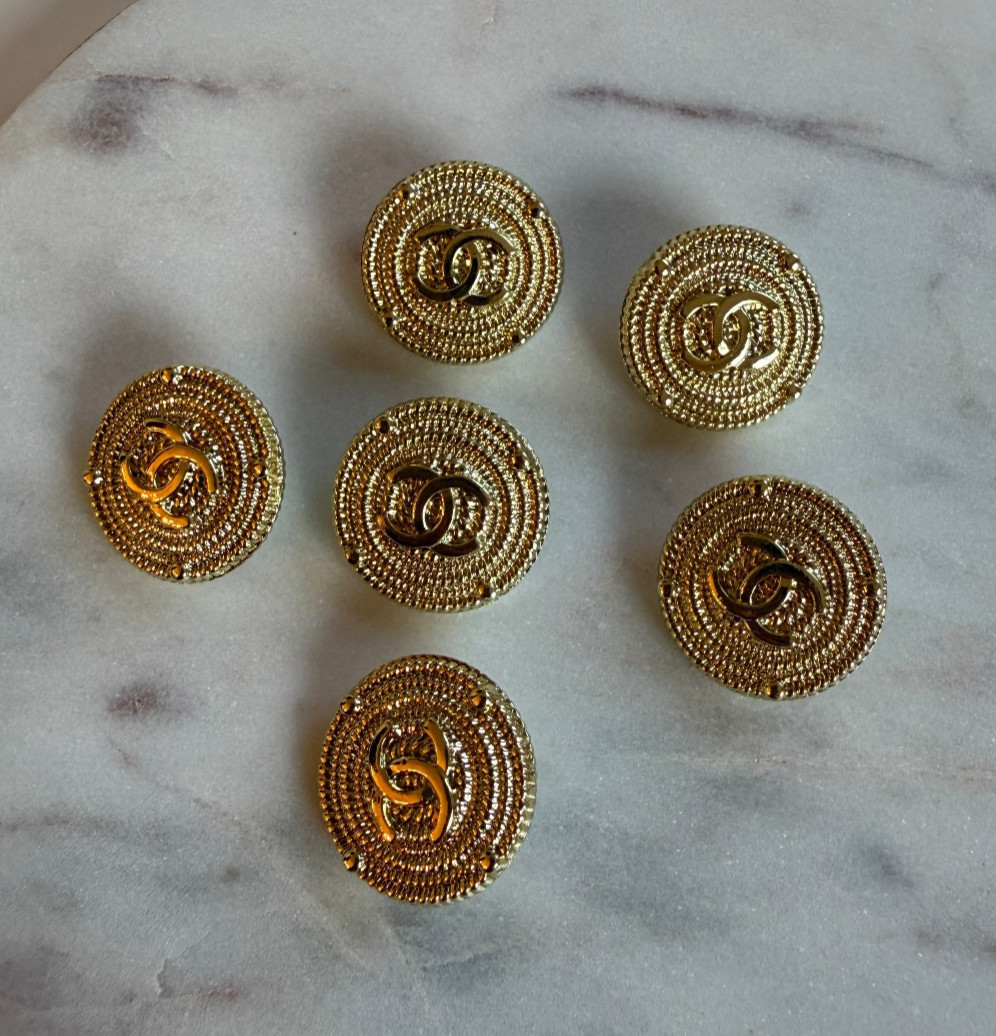 STAMPED lot of 6 Designer Gold Button 20mm