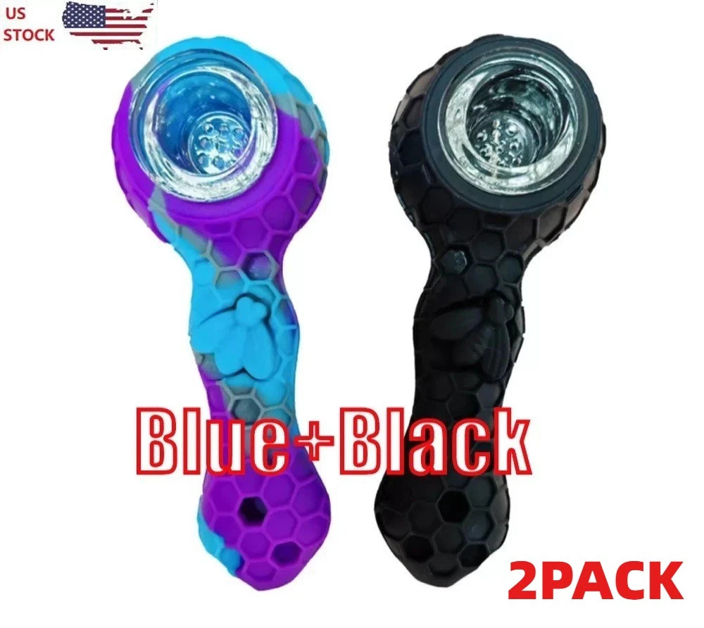 2pcs Smoking Pipe Glass Silicone 4.3" Honeycomb Bee Tobacco Hand Bowl Tool-New