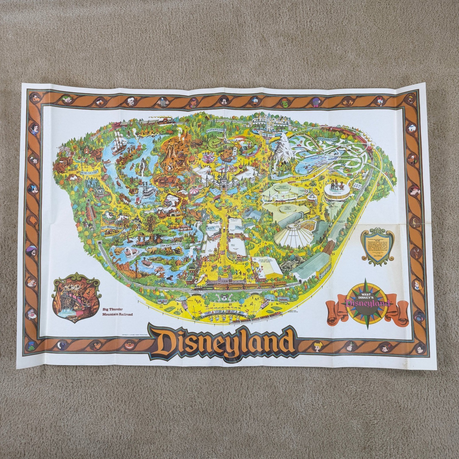 Vintage 1979 Disneyland Souvenir Wall Map Poster Big Thunder Mountain 44x30 RARE Vintage 1979 Disneyland Souvenir Wall Map Poster Big Thunder Mountain 44x30 RARE