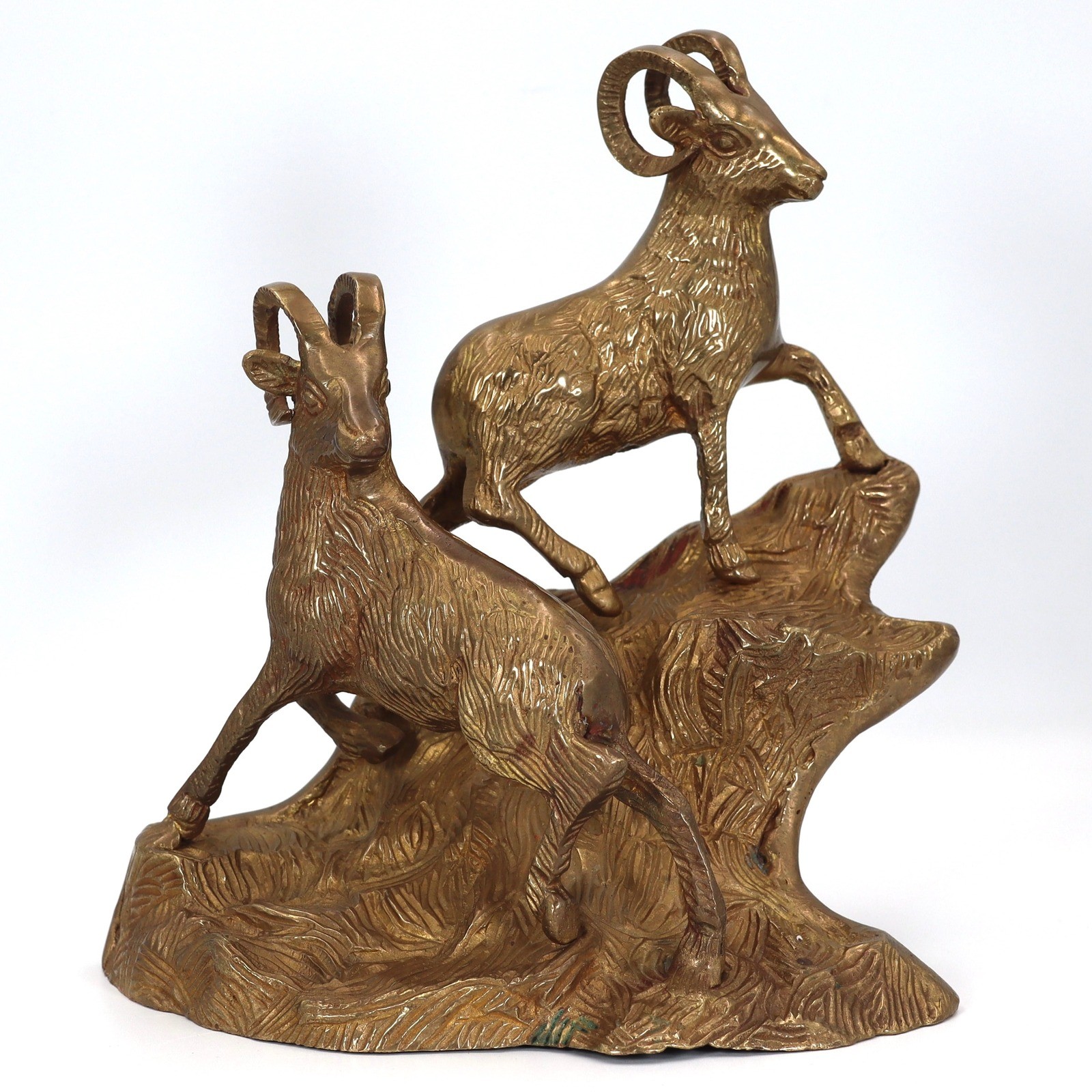 VTG Brass Bighorn Sheep Rams Rocky Mountain Ledge Sculpture Heavy 7.25"x6.5" VTG Brass Bighorn Sheep Rams Rocky Mountain Ledge Sculpture Heavy 7.25"x6.5"