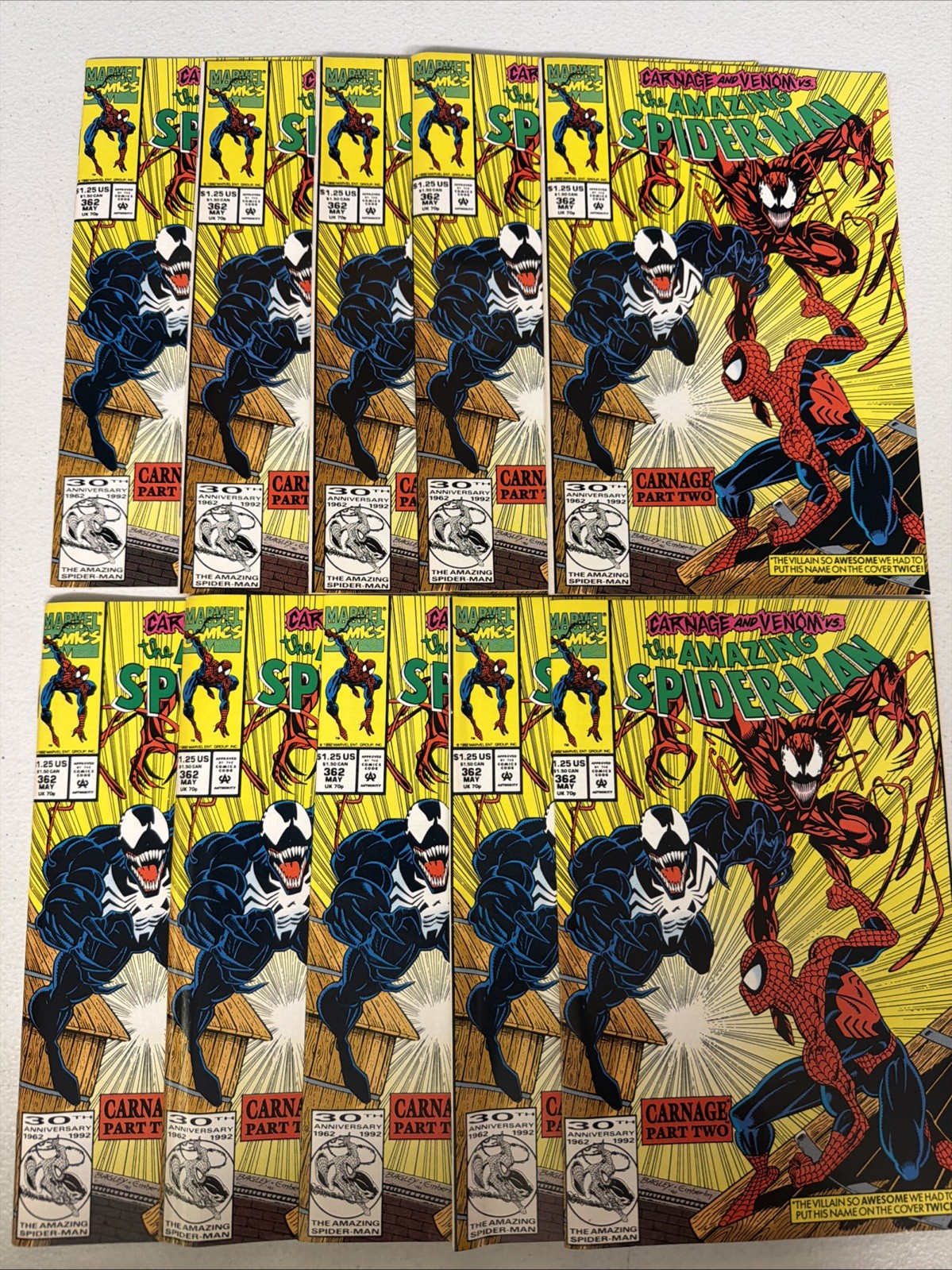 Amazing Spider-Man #362 x10 Copies 1992 Early Carnage Marvel 1st Print Fine *Q2 Amazing Spider-Man #362 x10 Copies 1992 Early Carnage Marvel 1st Print Fine *Q2