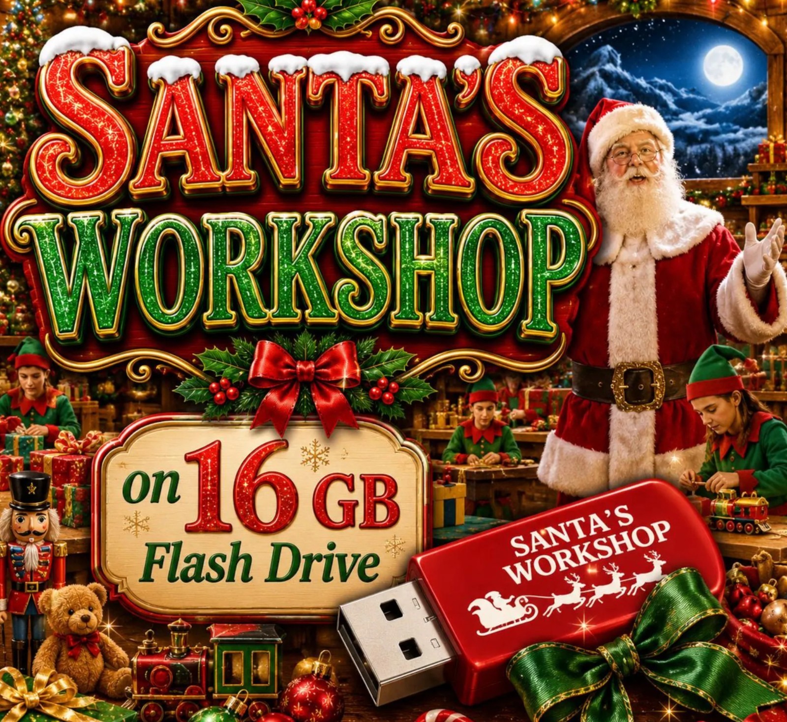 VIRTUAL SANTA - SANTAS WORKSHOP in HD  - Christmas Videos - On USB Flash Drive