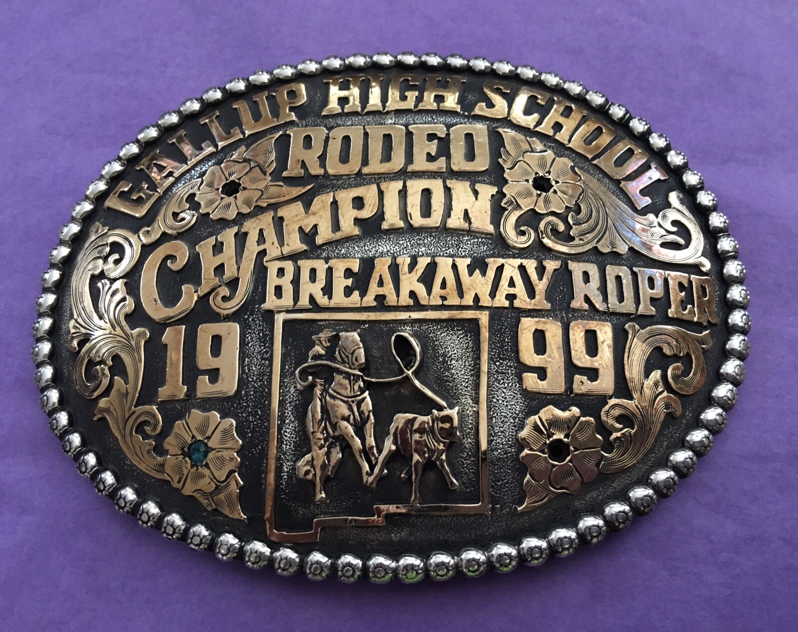VTG 1999 Gallup NM HS Rodeo Champion Breakaway Roper Trophy Concho Belt Buckle VTG 1999 Gallup NM HS Rodeo Champion Breakaway Roper Trophy Concho Belt Buckle