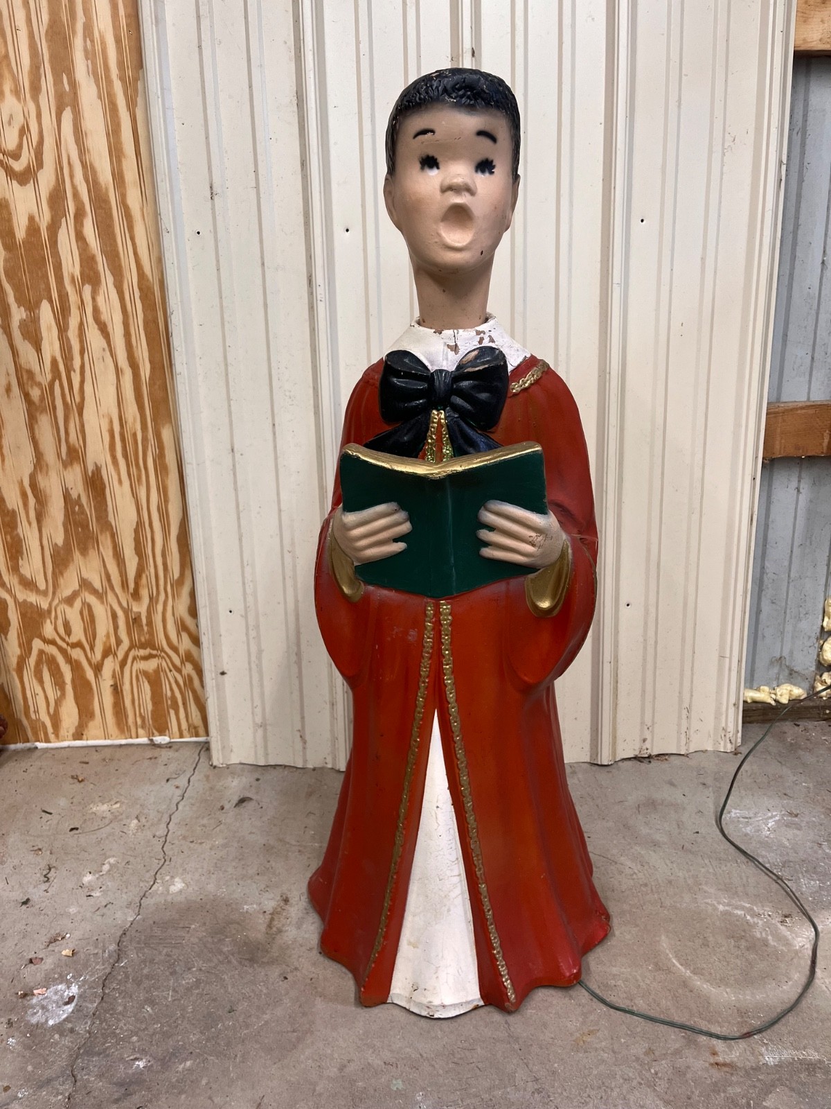 Vintage Blow Mold Boy Caroler Black Hair Artistic Latex Mold, 1960, 40 inch High