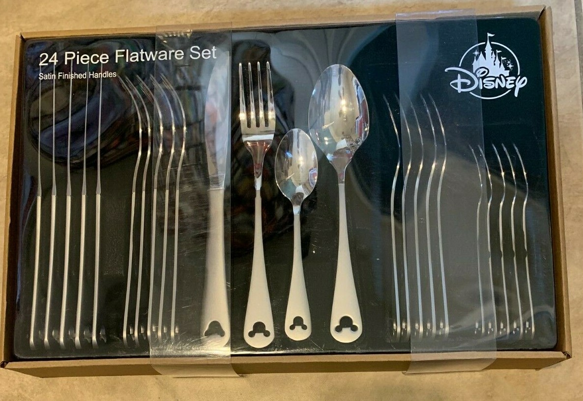 Disney Parks 24 Piece Satin Flatware Set Mickey Mouse Icon Silverware NEW IN Box Disney Parks 24 Piece Satin Flatware Set Mickey Mouse Icon Silverware NEW IN Box