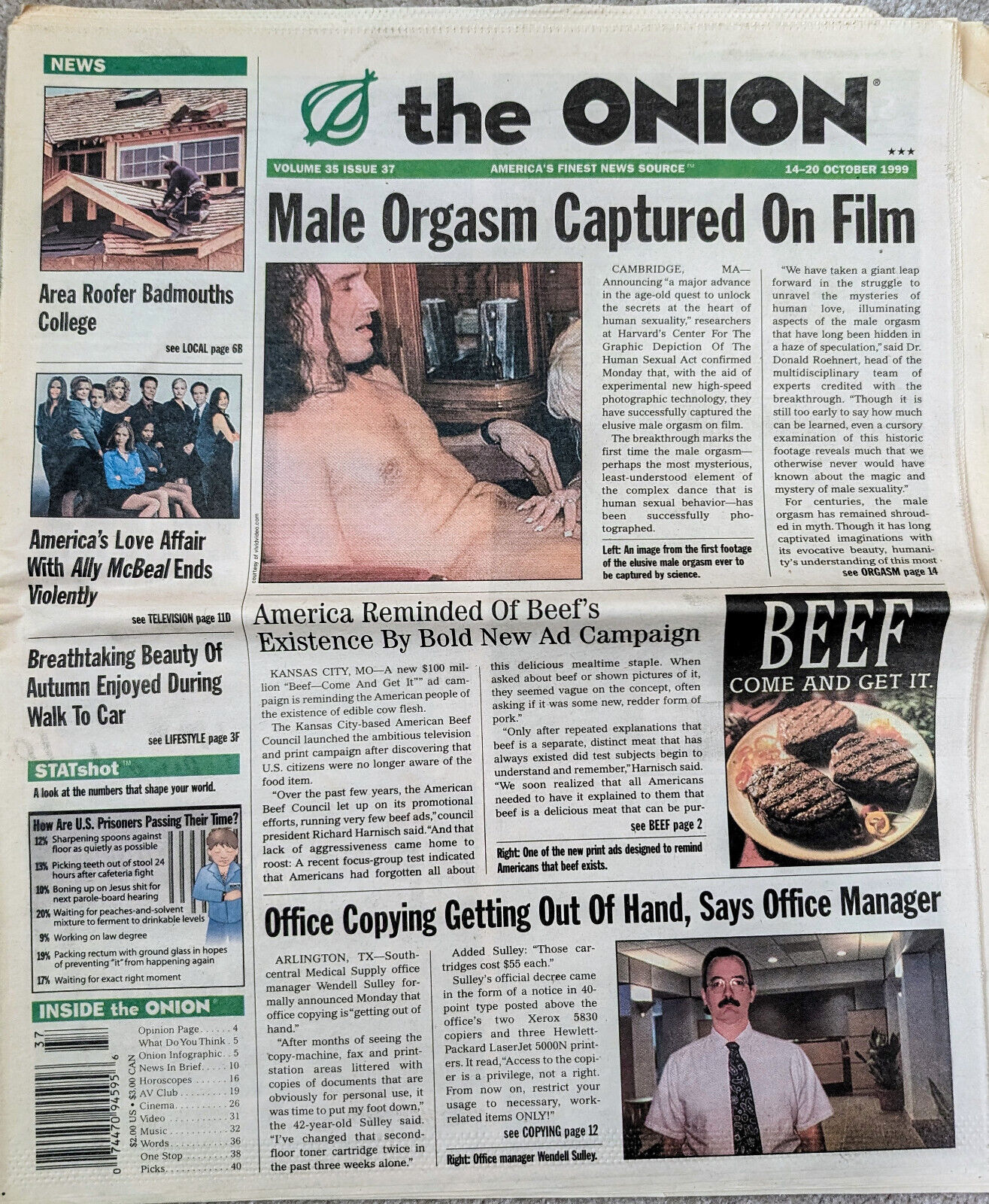 The Onion Newspaper - Volume 35 Issue 37 - October 1999 Vintage