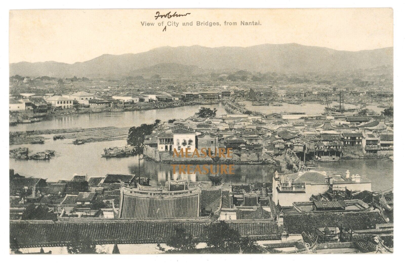 C.1910 FUZHOU 福州市 FUJIAN CHINA BIRD'S EYE VIEW FROM NANTAI CHINESE Postcard P50
