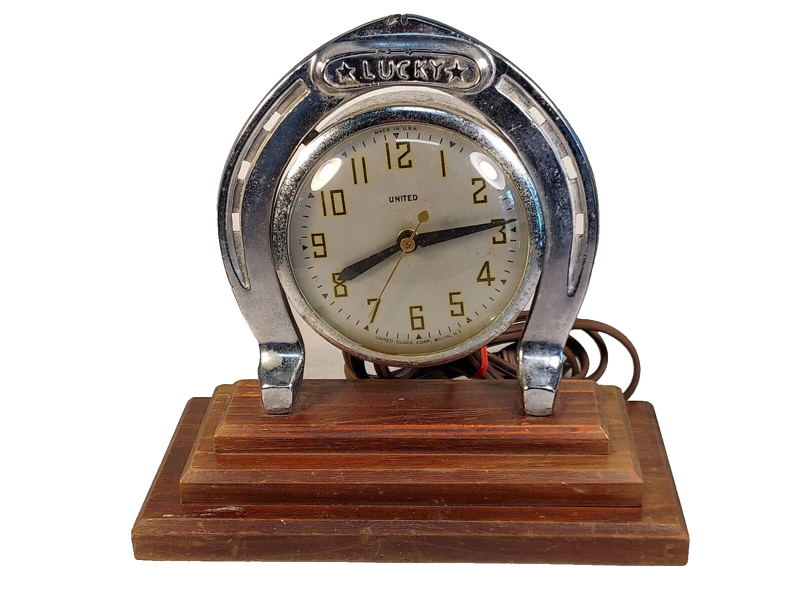Vintage United Clock Co Horseshoe Lucky Art Deco Desk / Mantle Clock Runs Well