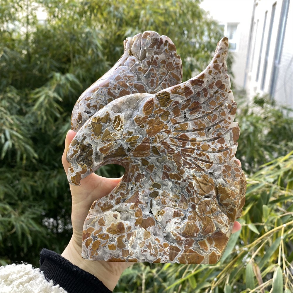 3.5LB 7.8" Natural Indonesian Agate Eagle Sculpture Quartz Crystal Reiki Carving