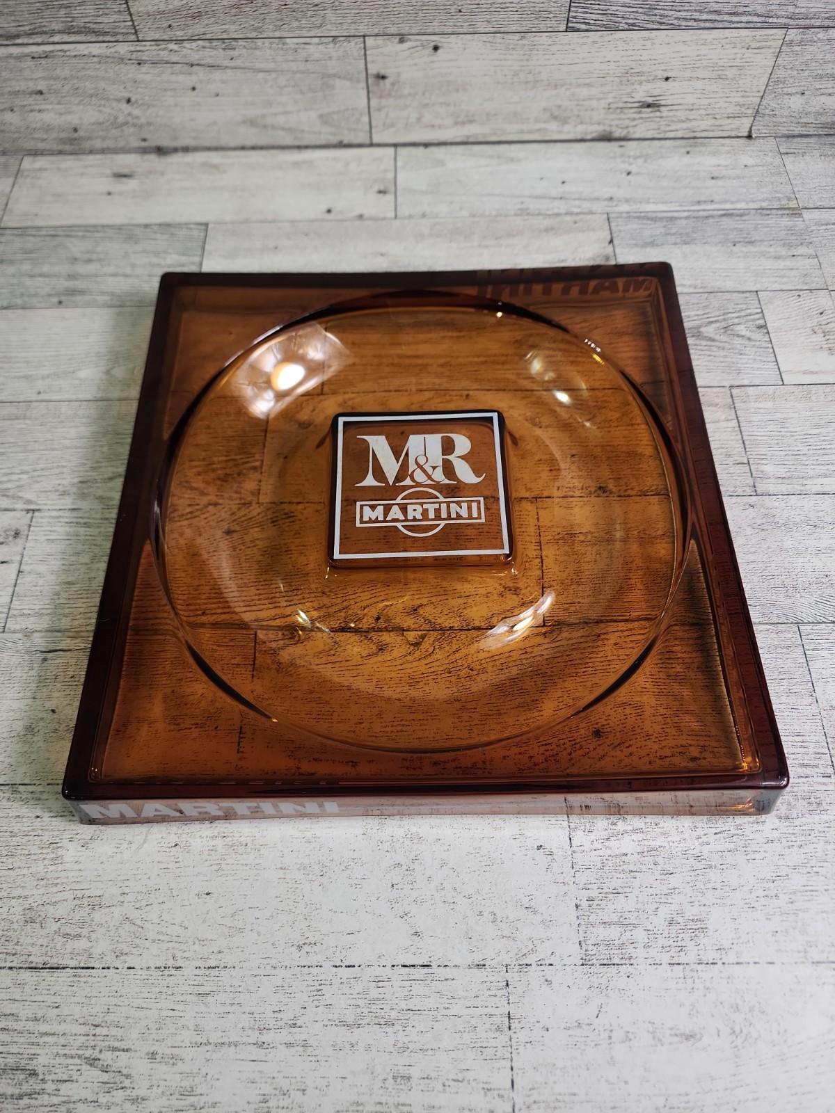 HUGE Vintage Martini & Rossi M&R Amber Glass Ashtray 9" Grand Cendrier Barware HUGE Vintage Martini & Rossi M&R Amber Glass Ashtray 9" Grand Cendrier Barware