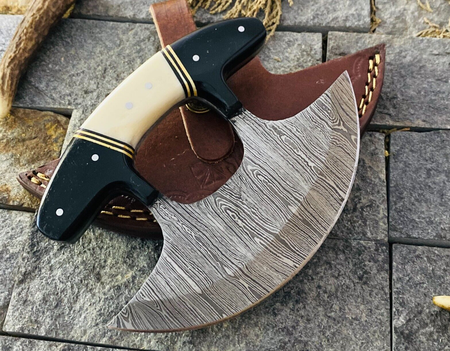 SHARD Alaskan ULU KNIFE With Sheath HAND FORGED 6" Damascus Steel Pizza Cutter