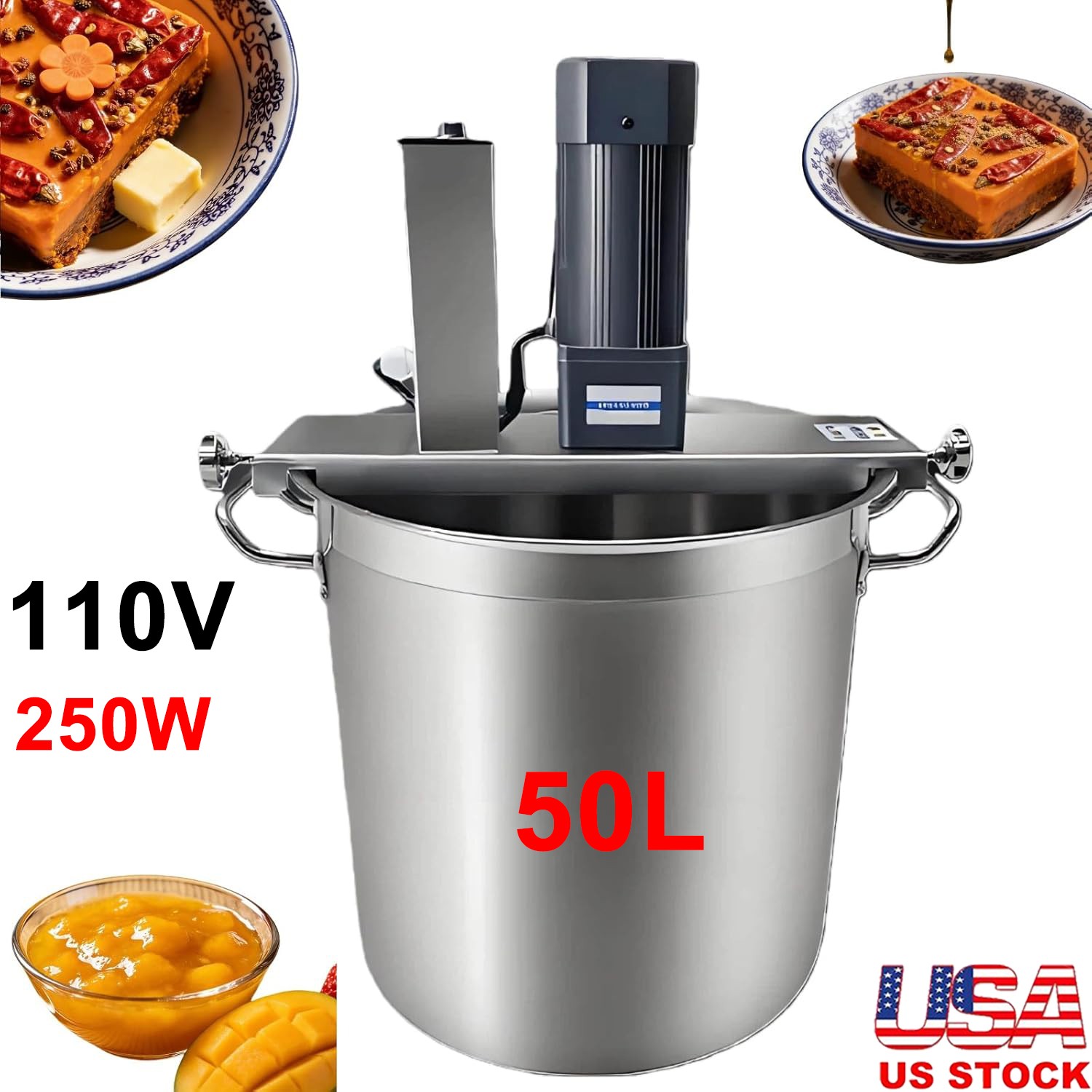250W Automatic Food Mixer 110V Hot Pot Bottom Soup Stirrer Cooking Machine 15.7"