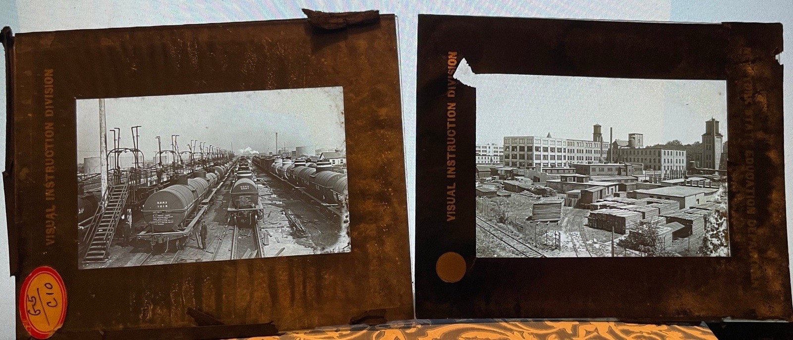 Pair of Antique Railroad Freight Yard Glass Magic Lantern Slides Photos