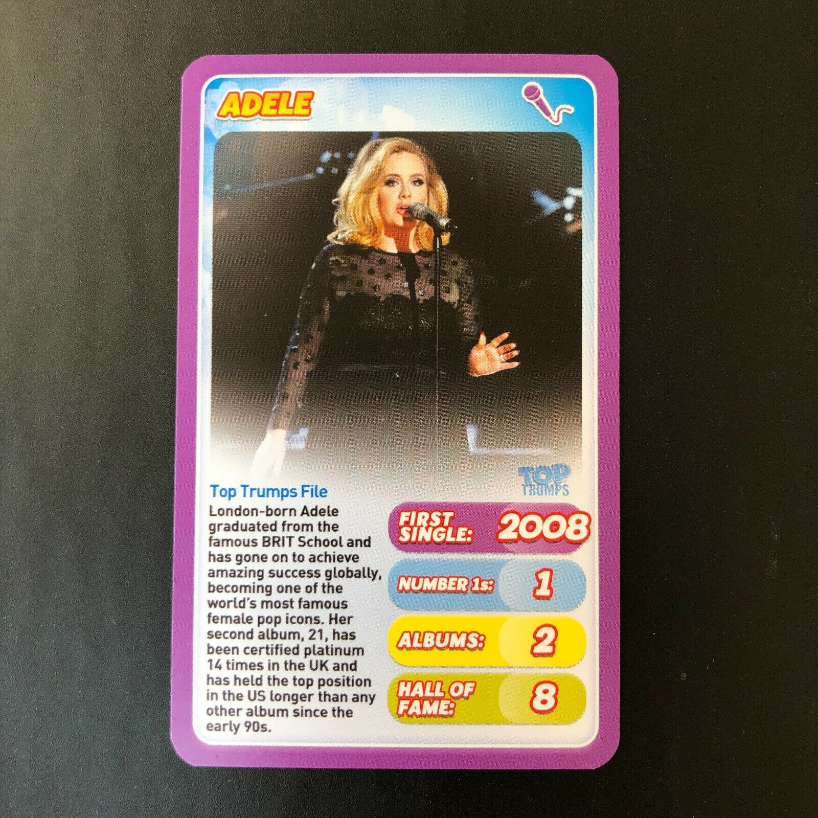 Top Trumps Tournament Pop Stars Adele Music Entertainment Celebrity Card (B)