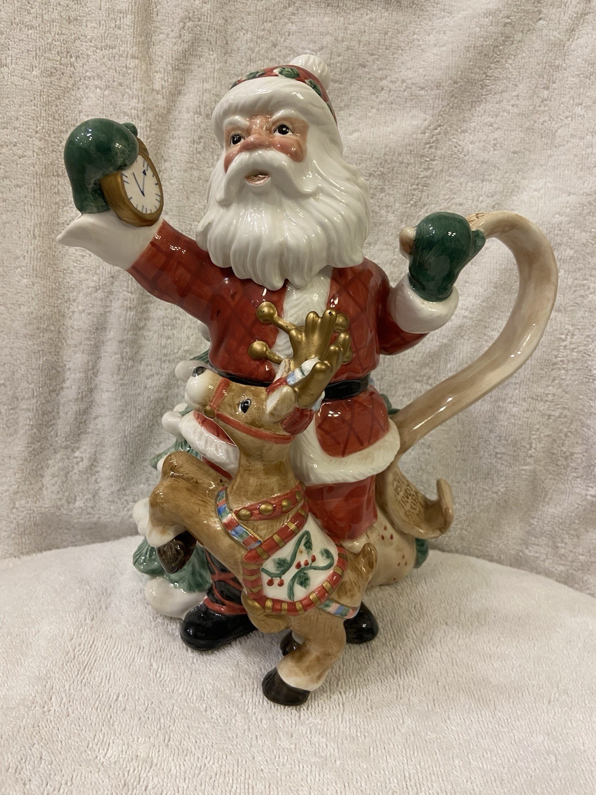 Vintage 1996 Fitz & Floyd Omnibus Christmas Teapot Santa Reindeer Pristine Mint