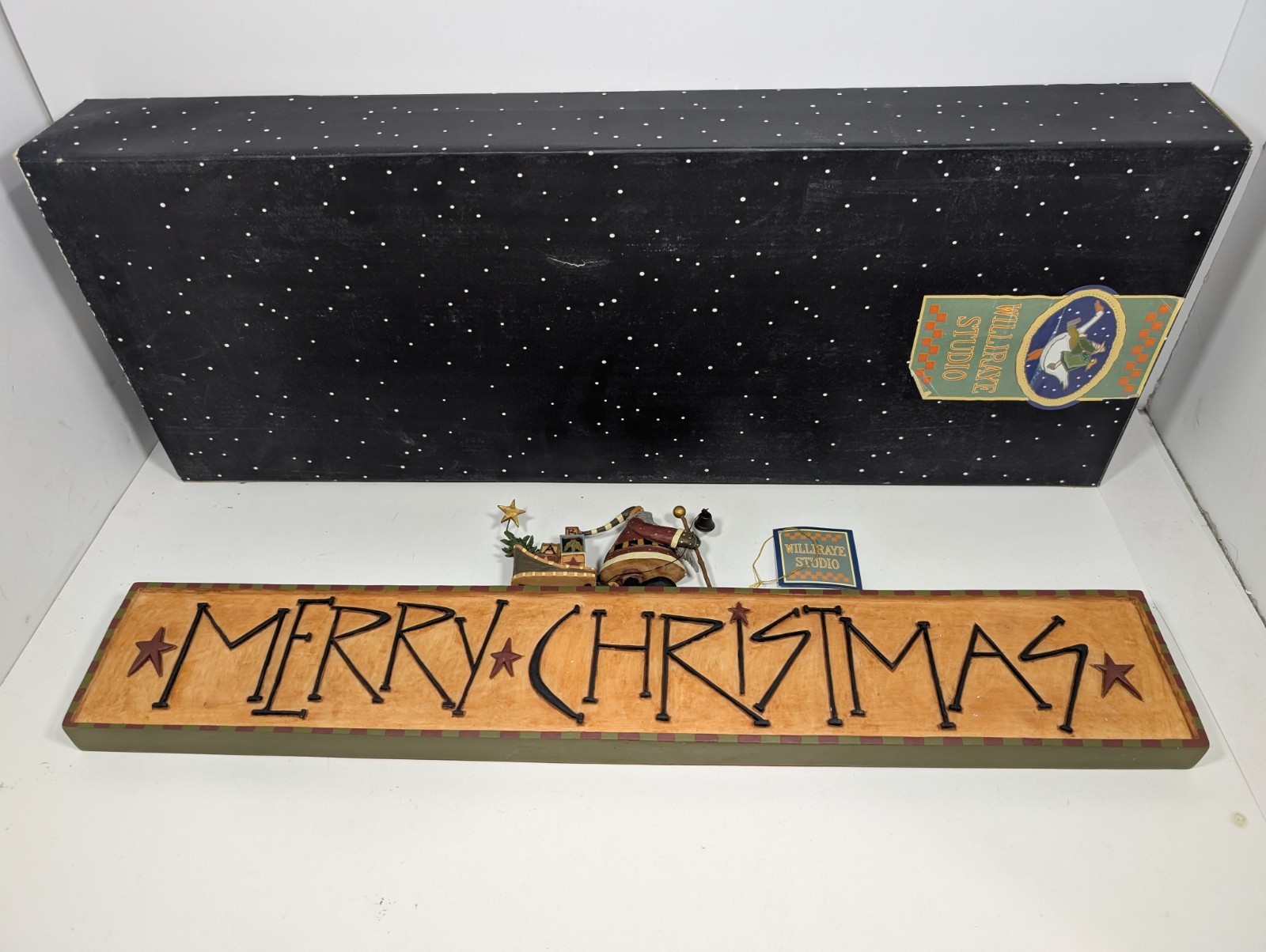 Williraye Studio "Merry Christmas Wall Plaque" WW2526 24 Inches Long RARE Santa Williraye Studio "Merry Christmas Wall Plaque" WW2526 24 Inches Long RARE Santa