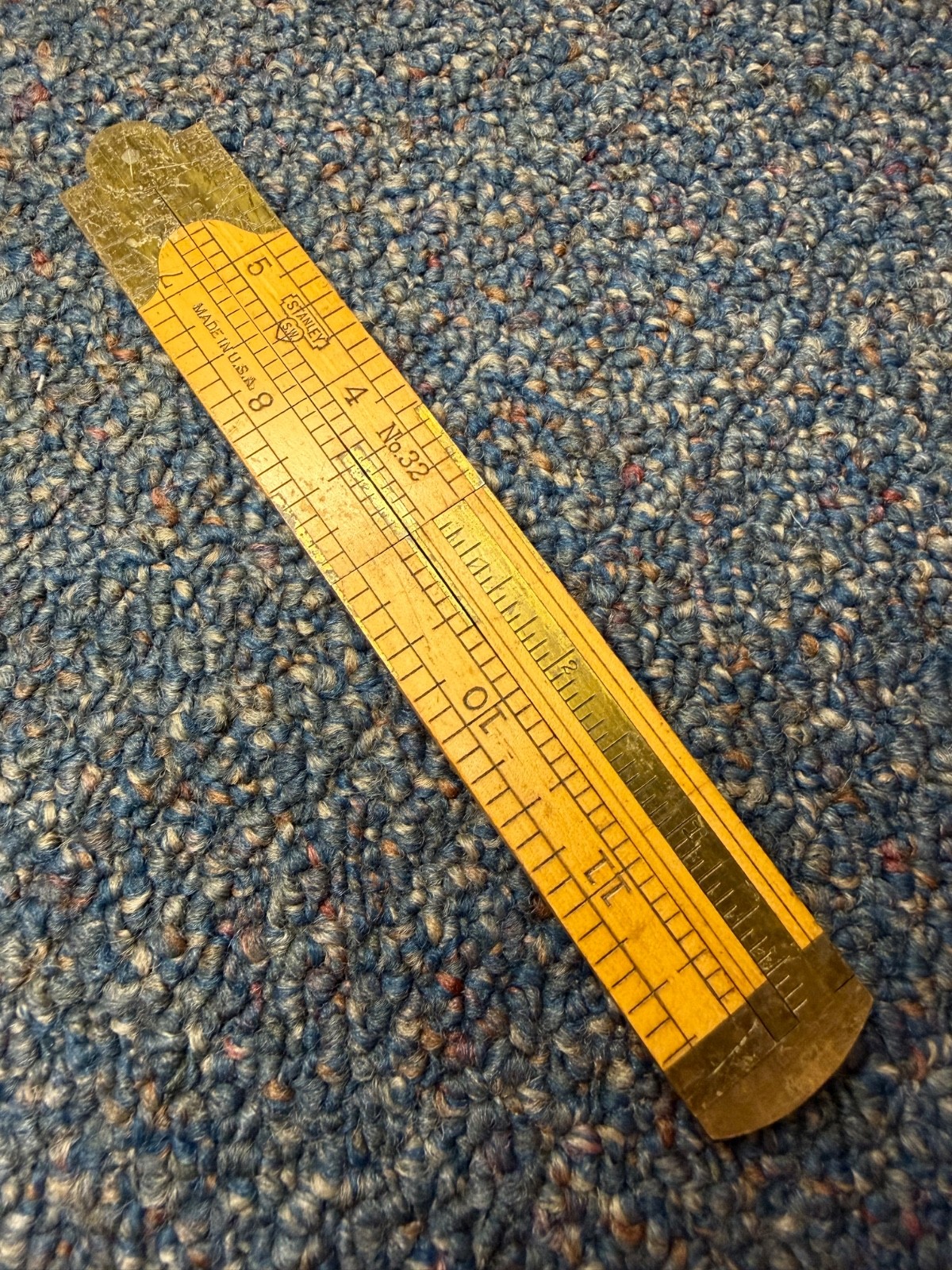Vtg Stanley No. 32 12" folding rule w/ caliper, sweetheart logo, very nice Vtg Stanley No. 32 12" folding rule w/ caliper, sweetheart logo, very nice
