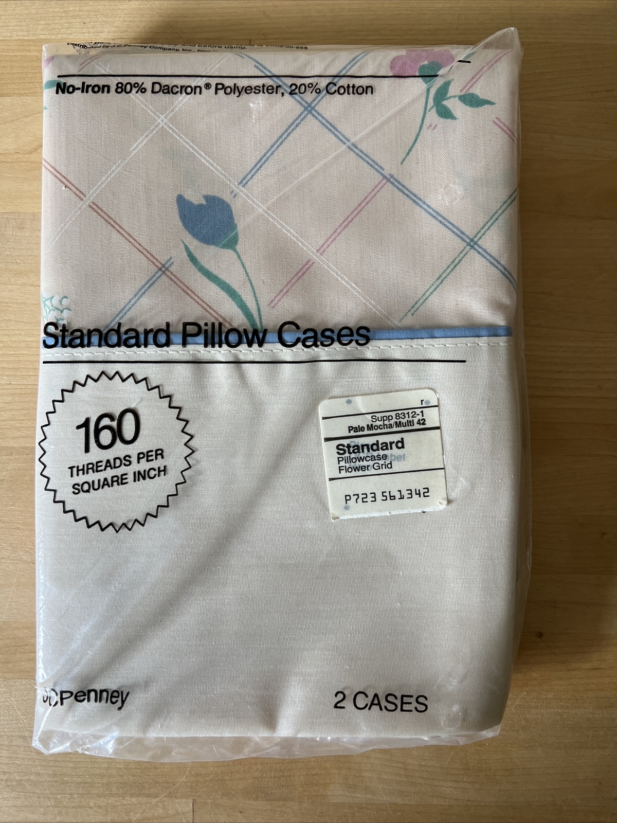 NOS JC Penney Vintage Standard Pillowcases Set Of 2 Flower Grid Pale Mocha NOS JC Penney Vintage Standard Pillowcases Set Of 2 Flower Grid Pale Mocha