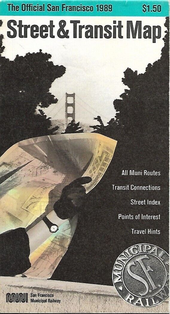 1989 SAN FRANCISCO MUNICIPAL RAILWAY Street & Transit MUNI Route Map Owl Service