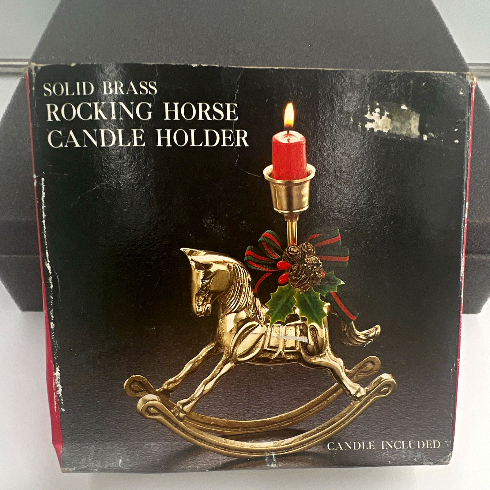Solid Brass Rocking Horse Candle Holder, Gold Christmas Decor, Boxed w/ Candle Solid Brass Rocking Horse Candle Holder, Gold Christmas Decor, Boxed w/ Candle