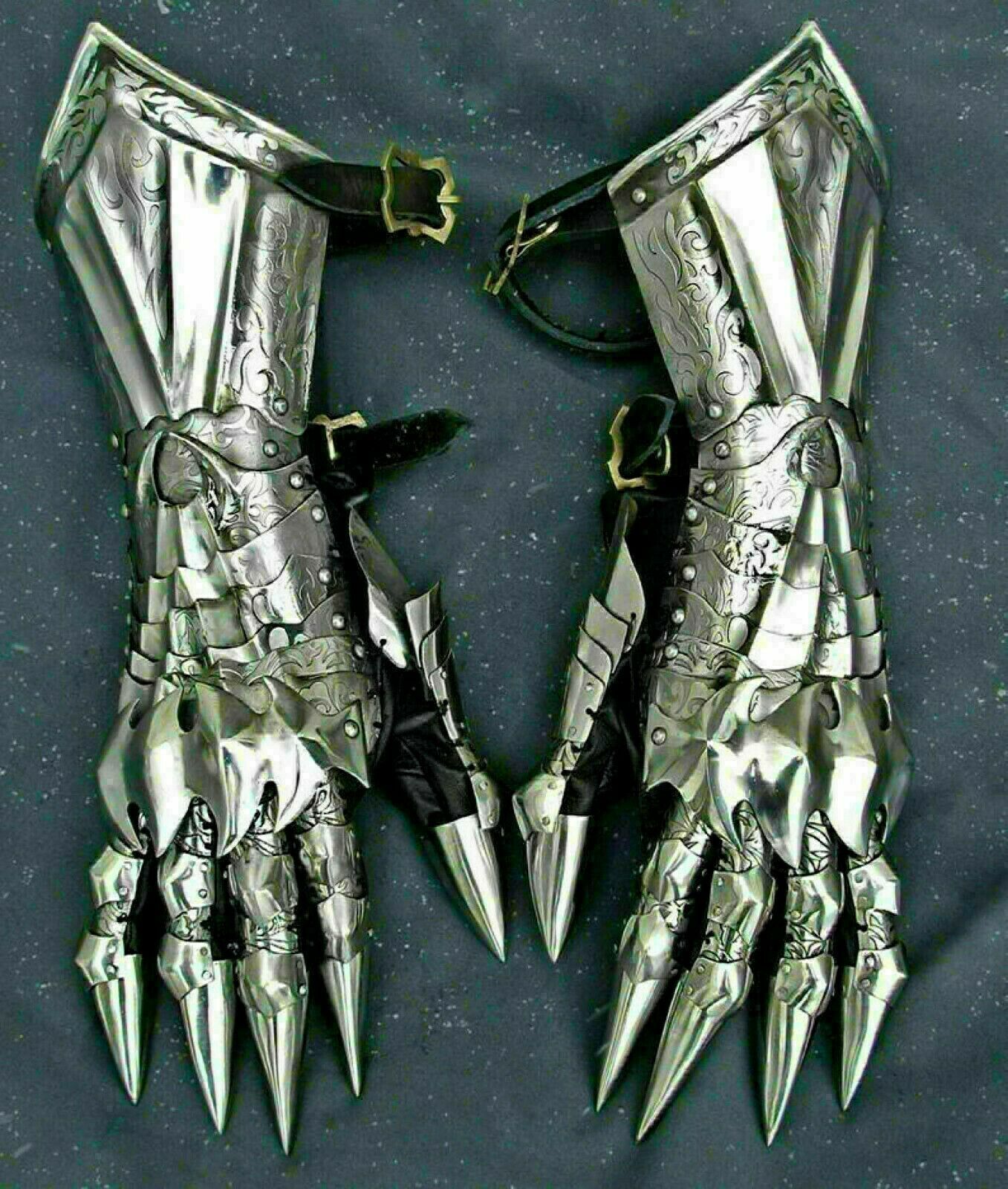 Gauntlet Gloves  medieval Pair Accents Knight Crusader Armor Steel Gauntlet Larp