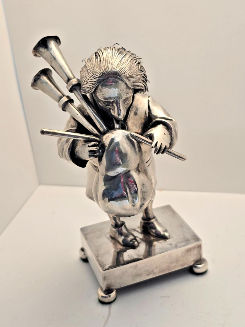 Rare Vintage Italian Silver Bagpipe Player Figurine