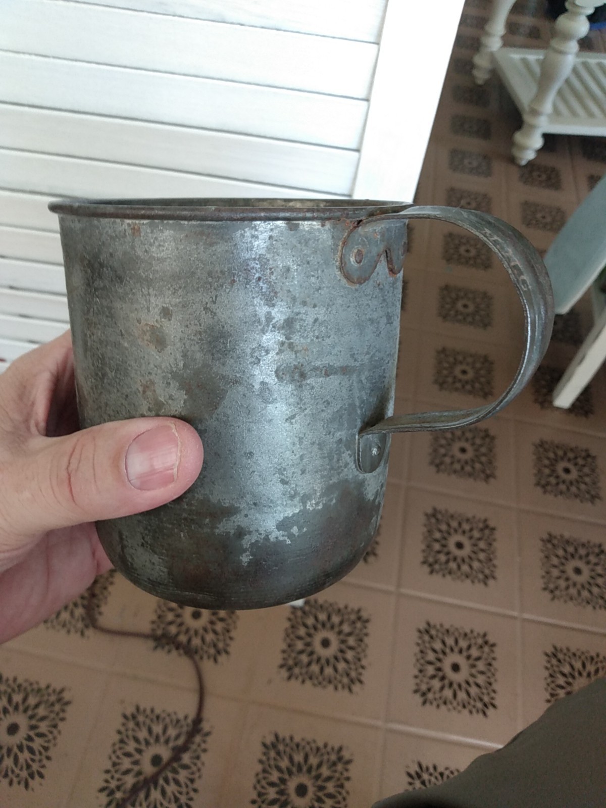US Indian Wars Government Issued 1880's Tin Cup Mug  Stamped M N G Michigan RARE