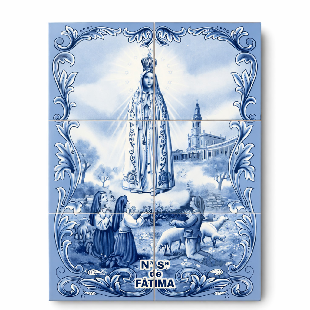 Portuguese Ceramic Tile Wall Panel – Our Lady of Fátima with Shepherd Children