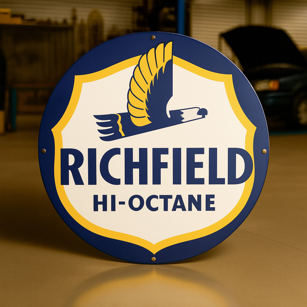 Vintage  Richfield Hi-Octane Heavy Metal Sign XL - 19.7" (50 cm)