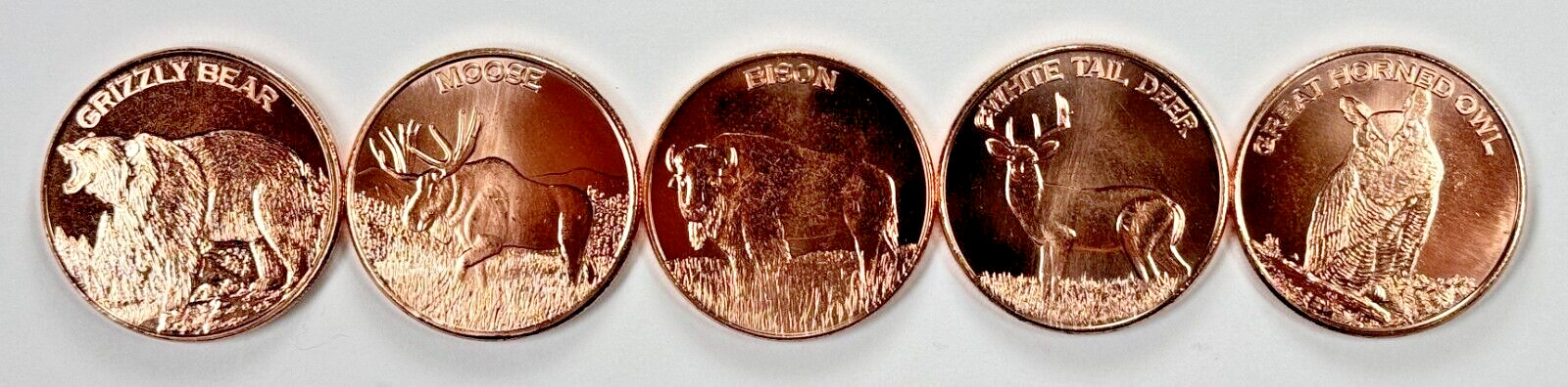 Copper Coins * One Oz. Each * .999 Bullion * 5 pc. North American Wildlife Set